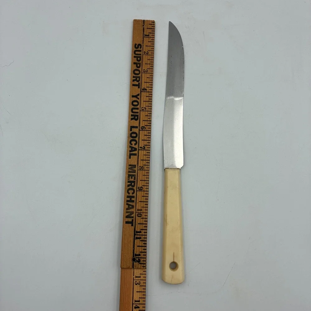 Vintage Stainless Steel Utility Knife Cream Composite Handle 12.5 Inch Slicer